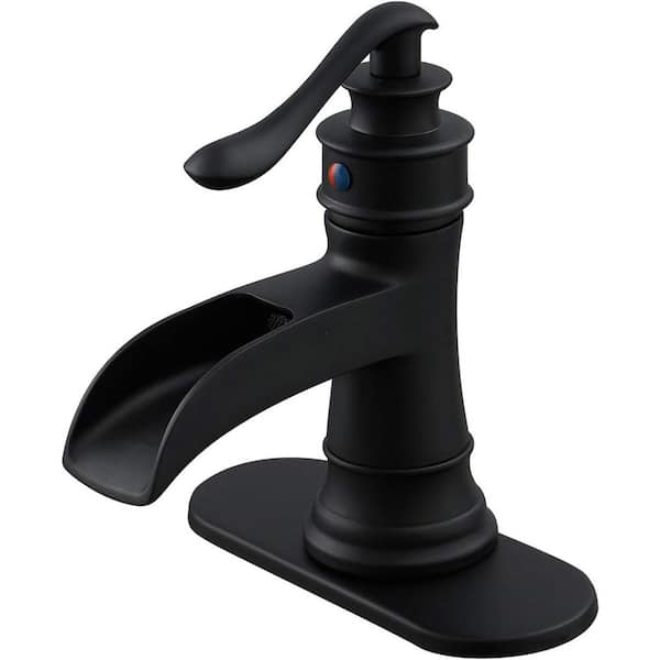 Dyiom 1-Piece Black Bathroom Faucet Matte Waterfall Sink Farmhouse Bath Vanity Single Hole Faucets-Word Bath Accessory Set