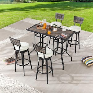 6-Piece Wicker Bar Height Outdoor Dining Set with Beige Cushions