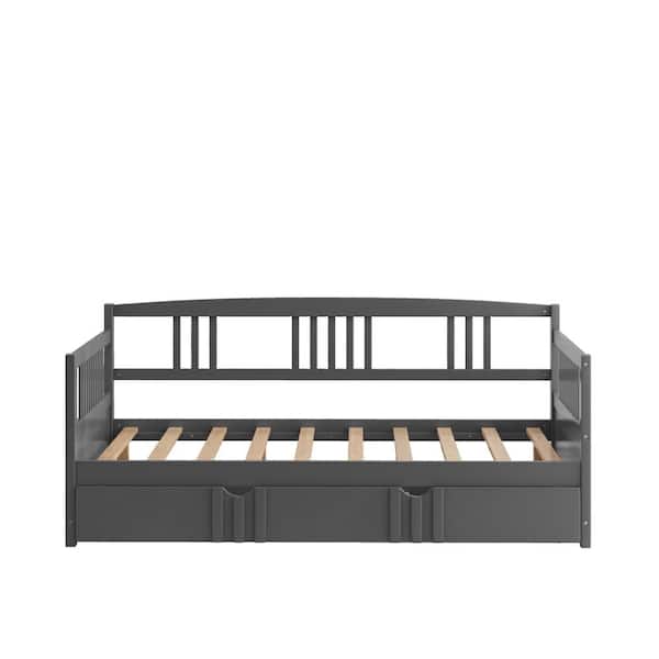Unbranded Gray Full Size Daybed Wood Bed with Twin Size Trundle