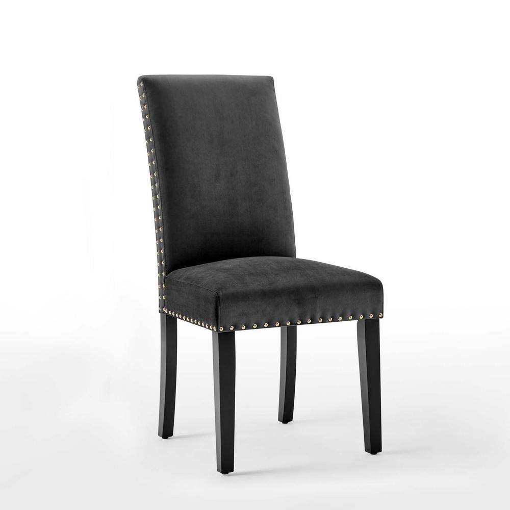 Charcoal Velvet Upholstered Parsons Side Chair with Nailhead Trim