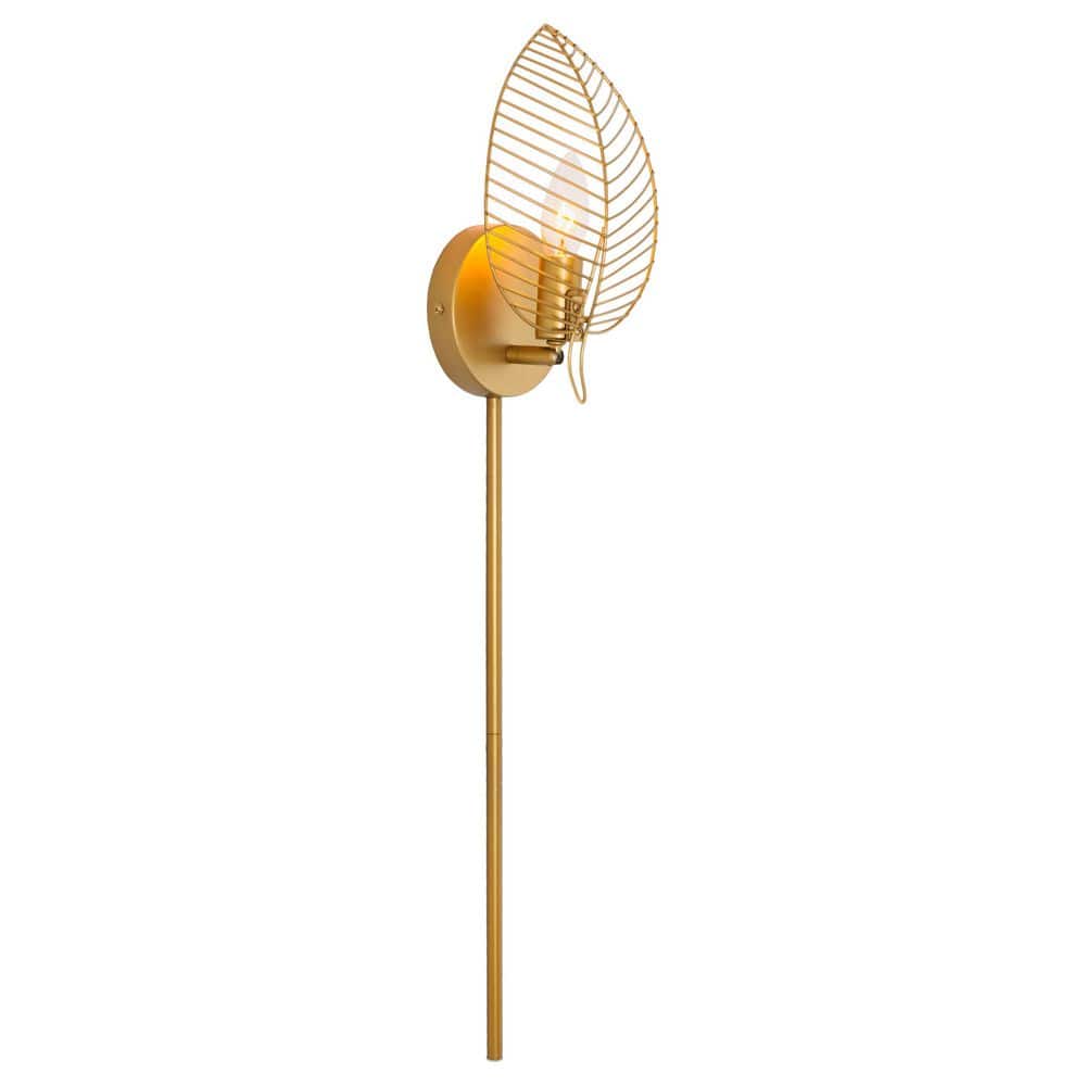 Gold Leaf Shade Plug-In Wall Sconce with Long Cord