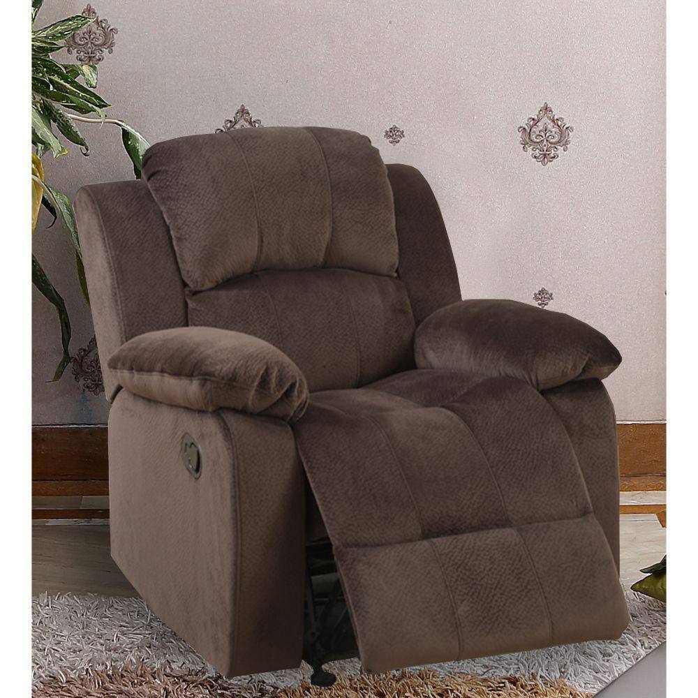 Contemporary Choco Brown Leather Rocker Recliner with Pillow Top Armrest