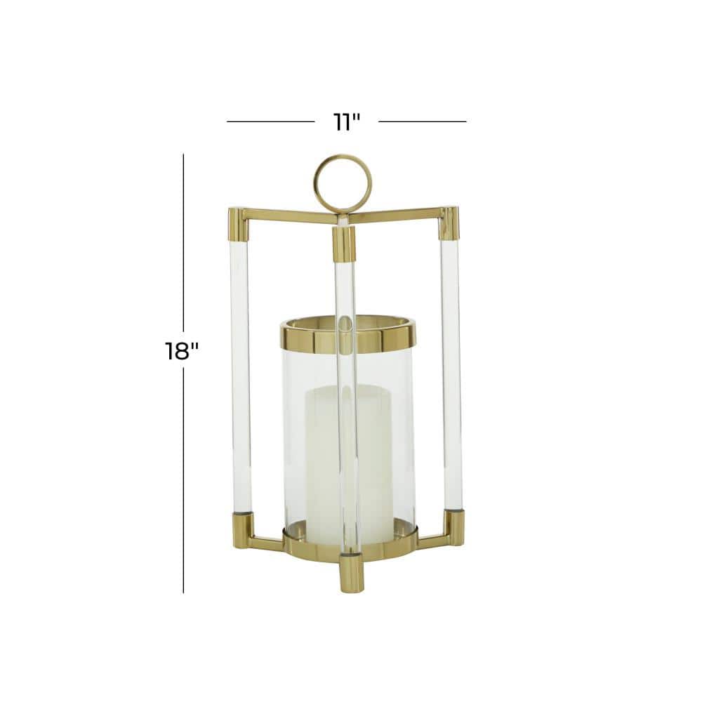 Gold and Clear Acrylic Hurricane Candle Lantern with Box Frame