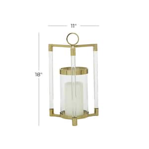18 in. H Gold Stainless Steel Decorative Candle Lantern with Acrylic Accents