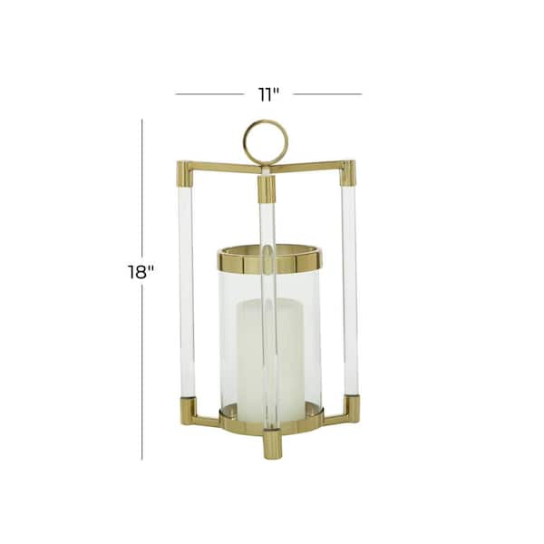 18 in. H Gold Stainless Steel Decorative Candle Lantern with Acrylic Accents