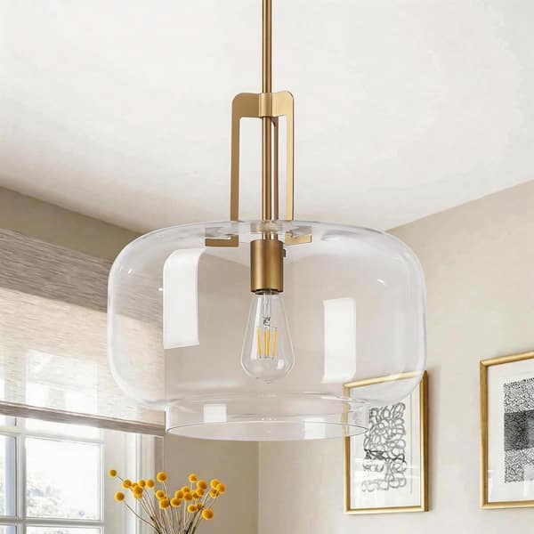 15. in. 1-Light Gold Modern Pendant Light with Transparent Glass Shade for Dining Kitchen Island