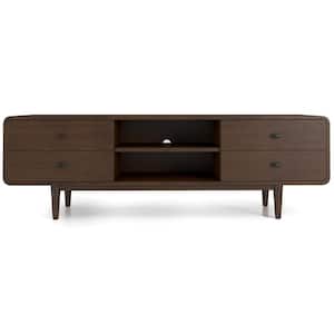 Stafford 71 in. Mid-Century Modern Solid Wood Brown Tv Stand with 4-Drawer Fits TV's up to 71