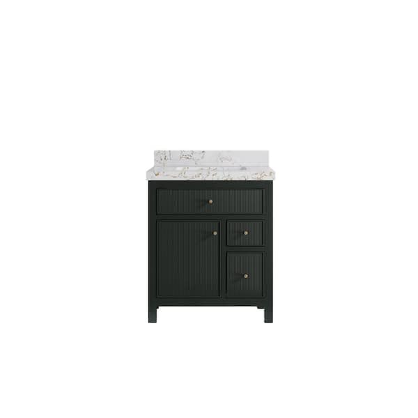 Willow Collections Sonoma 30 in. W x 22 in. D x 36 in. H Single Sink Bath Vanity in Dark Green with 2 in. Viola Gold Quartz Top