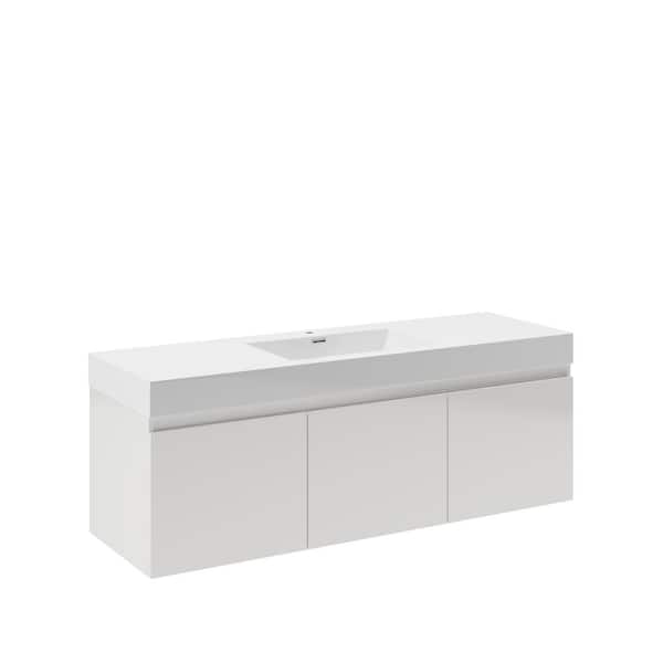 Fresca Mezzo 60 in. Modern Wall Hung Bath Vanity in White with Vanity Top in White with White Basin