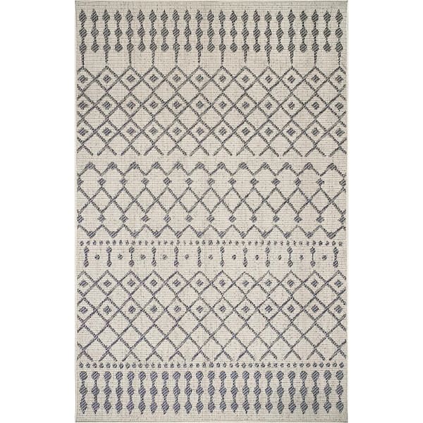 nuLOOM Reina Modern Moroccan Trellis Light Gray 7 ft. x 9 ft. Indoor/Outdoor Patio Area Rug