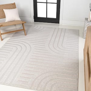 Anders High-Low MidCentury Modern Arch Stripe 2-Tone White/Cream 4 ft. x 6 ft. Indoor/Outdoor Area Rug