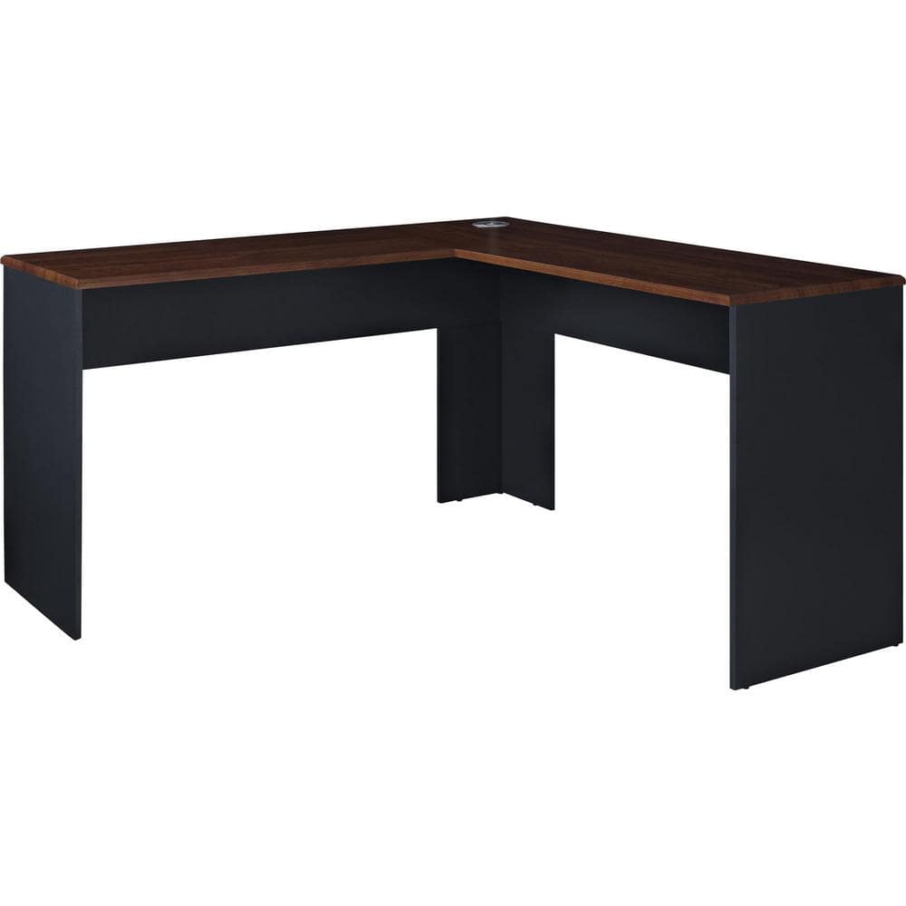 52 in. L-Shaped Cherry/Gray Computer Desks with Cable Management