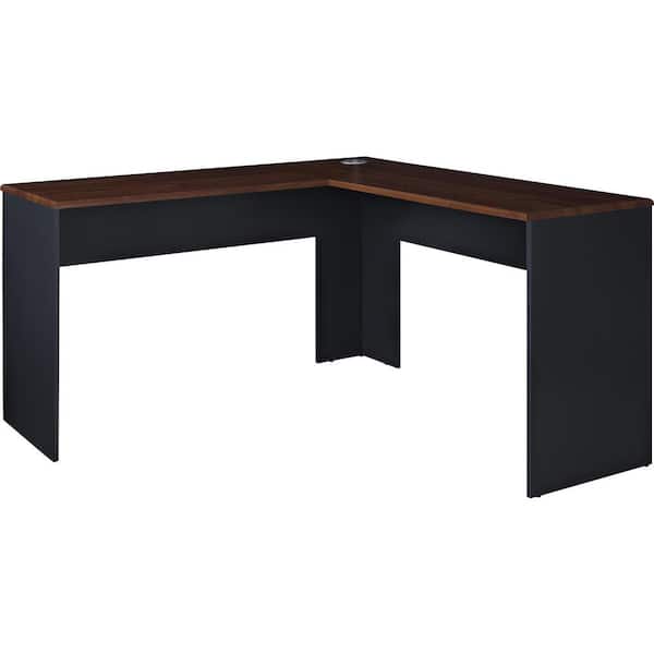 52 in. L-Shaped Cherry/Gray Computer Desks with Cable Management
