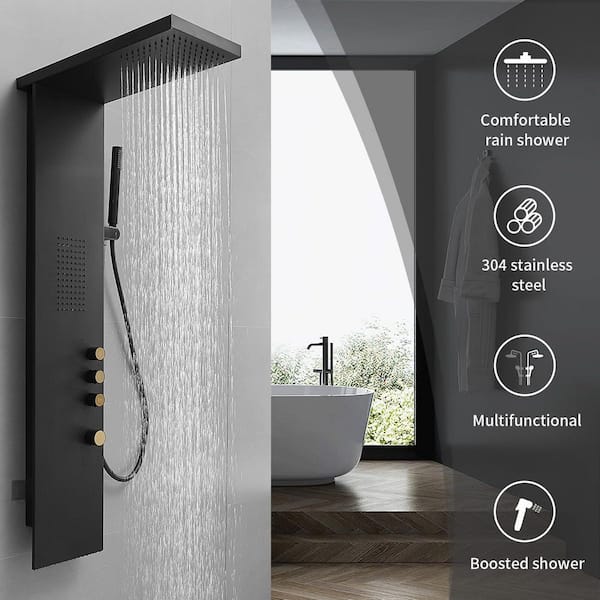 1-Jet Shower Panel Tower with Rainfall Shower in Brushed Nickel