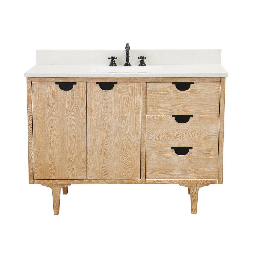 Weathered Neutral Single Sink Vanity with Engineered Quartz Top