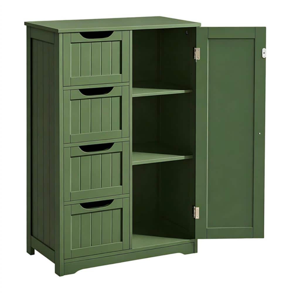22 in. W x 32 in. H Small Rectangular Green Wood Freestanding Medicine Cabinet without Mirror with 4 Drawers