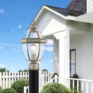 Aston 16.5 in. 1-Light Brushed Nickel Cast Brass Hardwired Outdoor Rust Resistant Post Light with No Bulbs Included