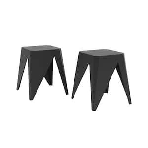 Facet Stool 15 in. Black Set of 2 Stackable Plastic Square End Table