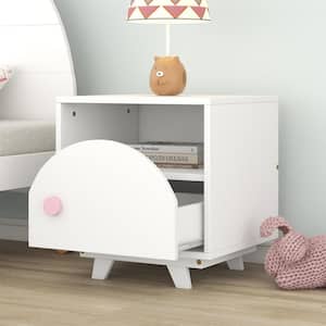 White Wooden Nightstand with a Drawer and an Open Storage for Bedroom