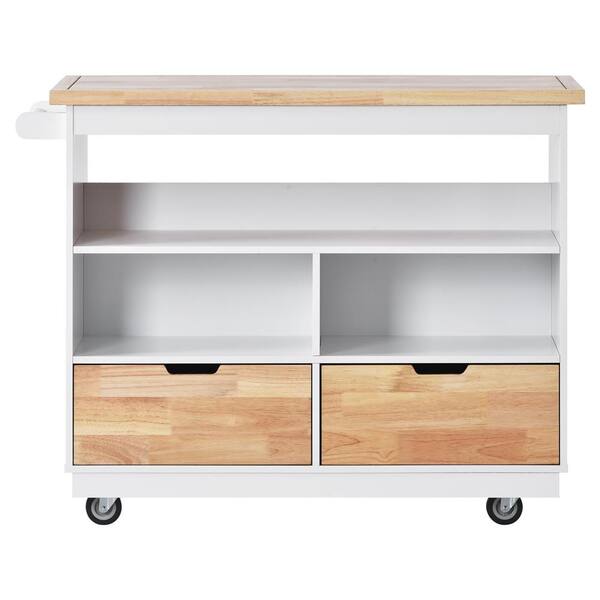 White Wooden Kitchen Island With Two Drawers CUU5001AAW The Home Depot