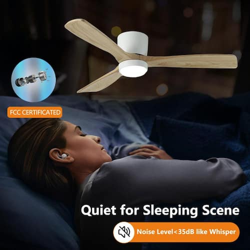 42 in. Indoor/Outdoor White Modern Flush Mount LED Ceiling Fan with App, Wall and Remote Control Included Lighting