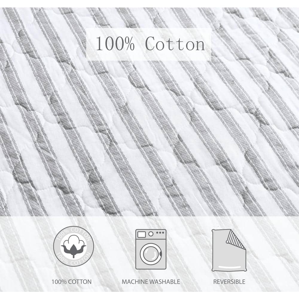 Gray and Ivory Reversible Cotton Full Quilt Set