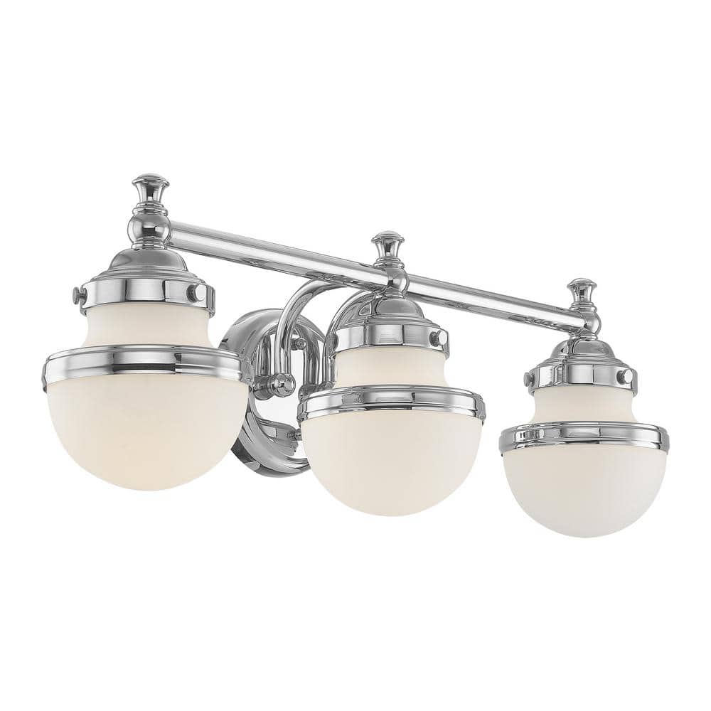Oldwick Polished Chrome 3-Light Vanity with Satin Opal White Glass