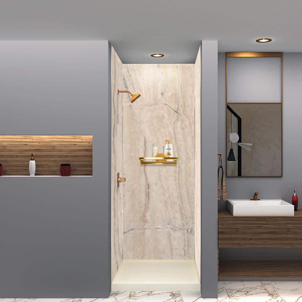 Titan 36 in. W x 96 in. H x 36 in. D 3-Piece Glue-Up Alcove Shower Wall Surround in Savanna Creme (Honed) price history on PriceWatchPro