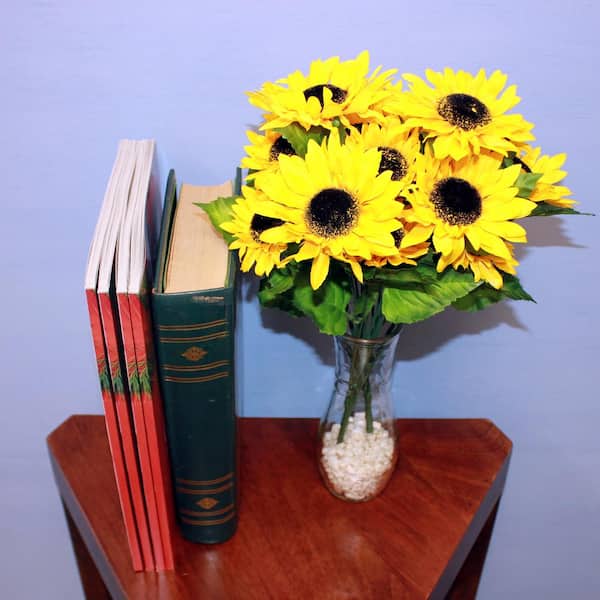 Unbranded 15 in. Artificial Sunflower Bush with 9-Flowerheads (Set of 3)