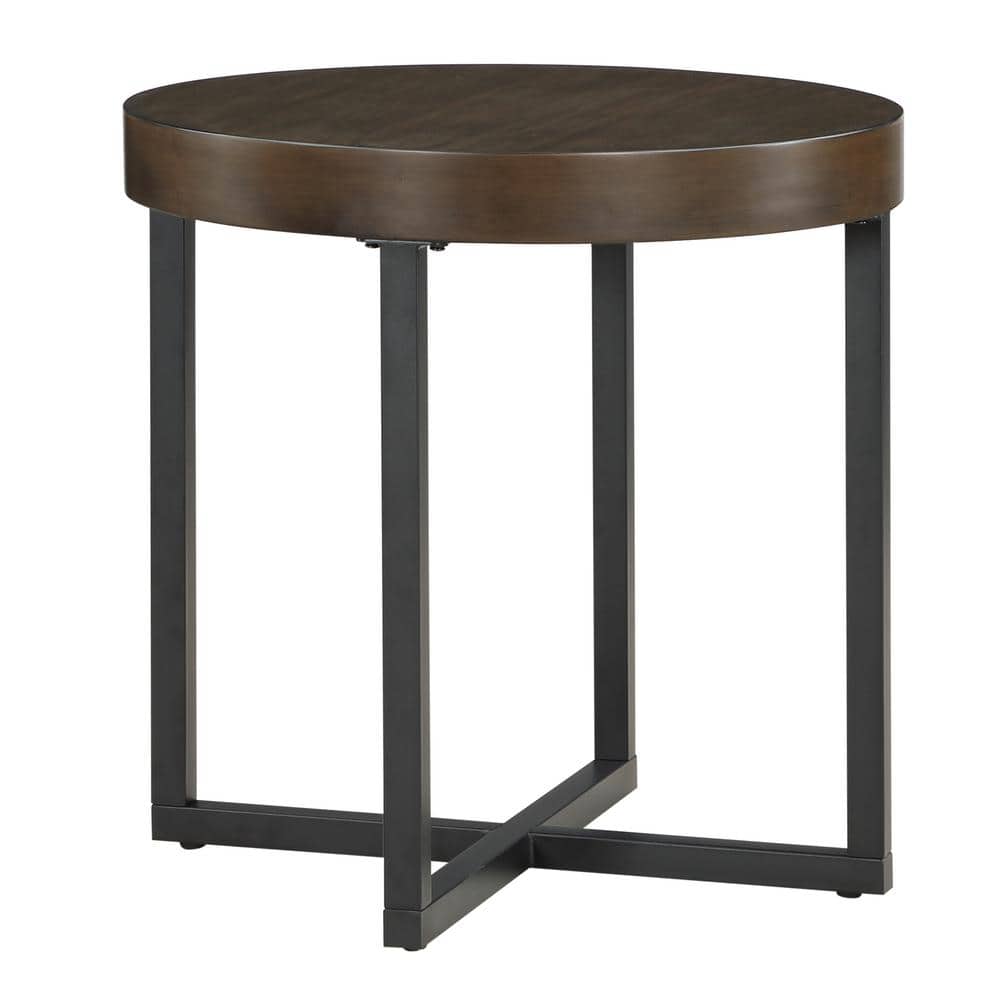 Yukon 24" Round Walnut Wood and Iron End Table
