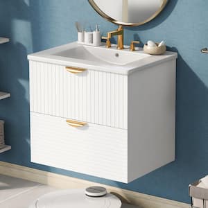 24 in. W x 18 in. D x 23 in. H Single Sink Floating Bath Vanity in White with White Cultured Marble Top