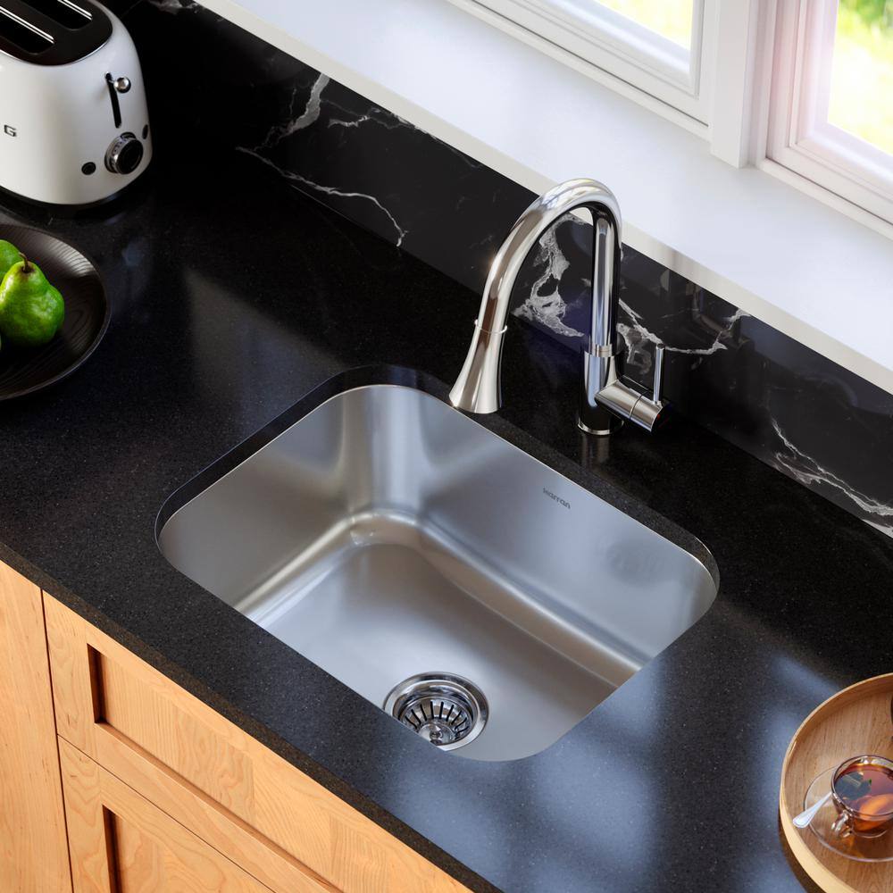 23'' Satin Brushed Stainless Steel Single Bowl Undermount Sink Kit