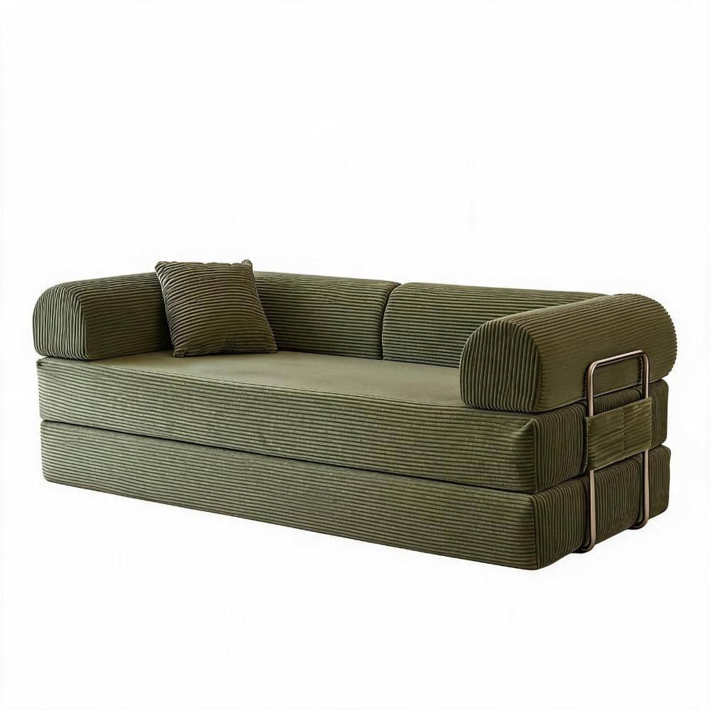 78.8 in. Corduroy Fabric 3-Seat Convertible Floor Sofa Bed with Pillow Back Support Loveseat in Green price history on PriceWatchPro