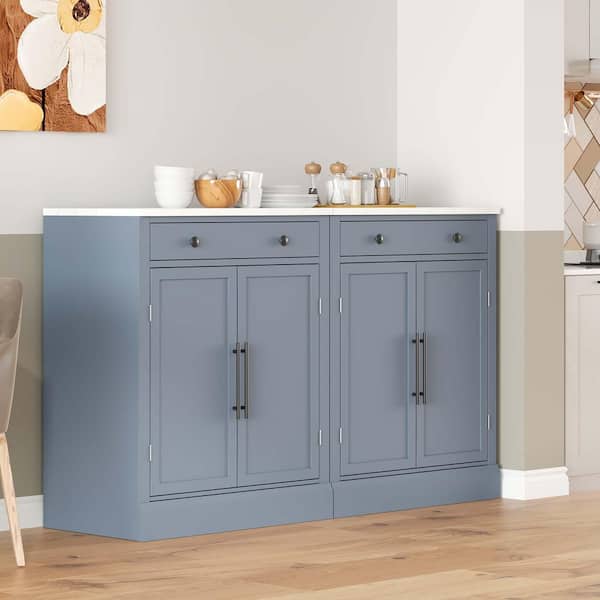 29 in. W x 18 in. D x 35 in. H Gray Linen Cabinet, (Set of 2), Freestanding Kitchen Wooden Pantry, Coffee Bar Cabinet