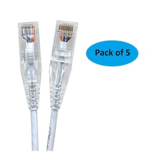 7 ft. 28AWG Ultra Slim CAT6 Patch Cables, White (5 per Box)