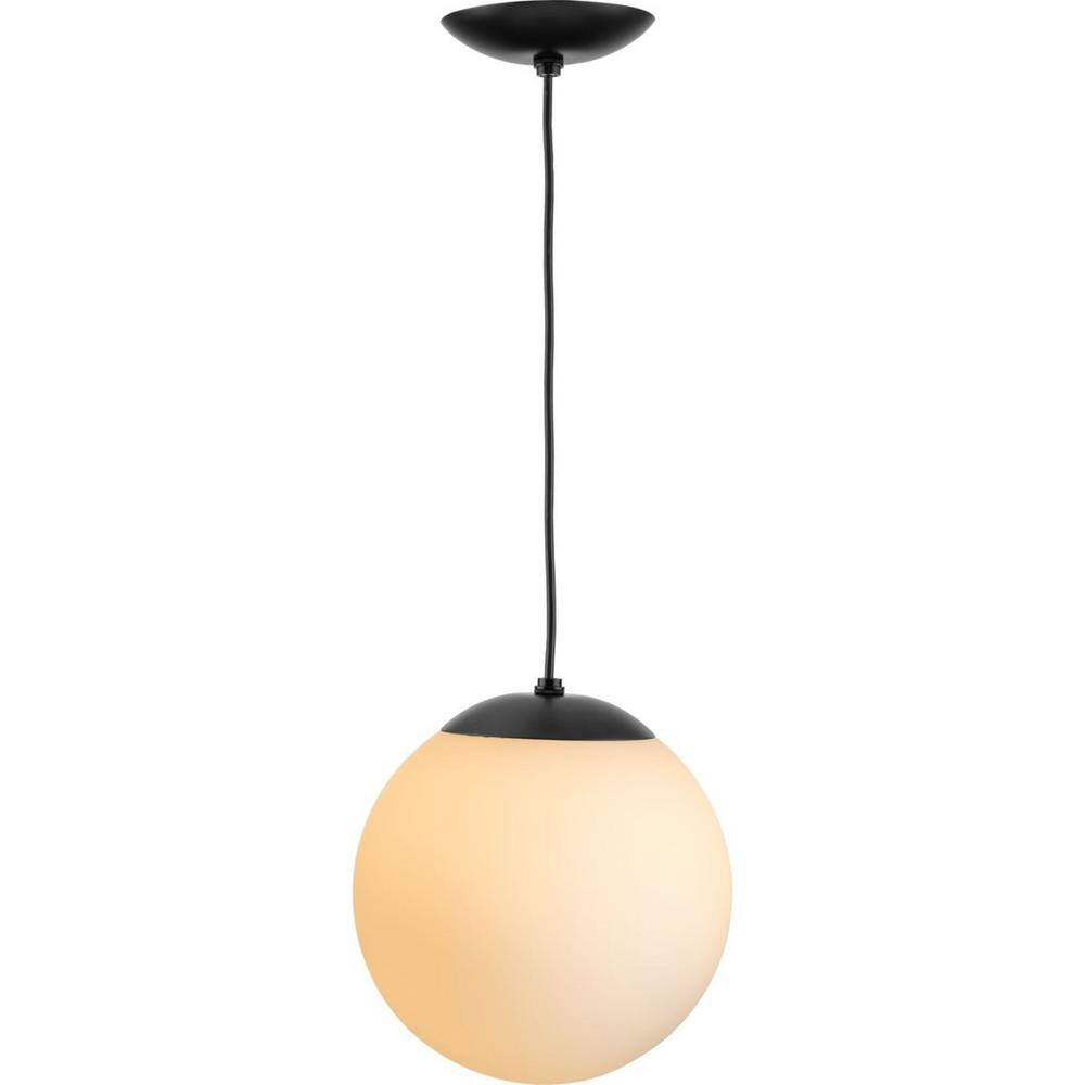 Atwell Matte Black and Opal Glass Globe Pendant Light