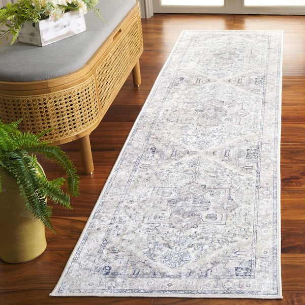 Orlando 2 ft. x 8 ft. Beige/Gray Antique Wash Distressed Medallion Washable Runner Rug