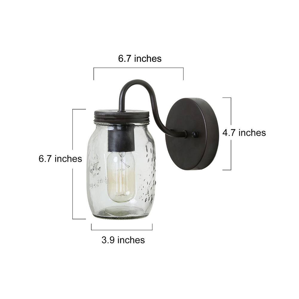 Bronze and Black Mason Jar Wall Sconce Light