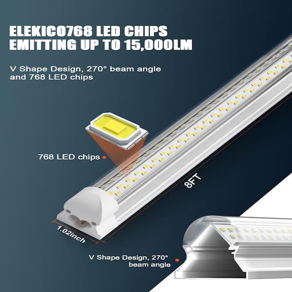 BIBIVIS 6-Pack 8 ft. 100-Watt White Led Shop Light for Garage