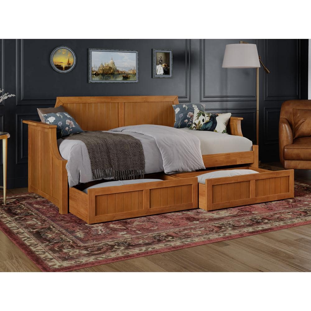 Walnut Twin Daybed with Storage Drawers and Slats