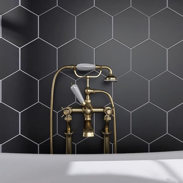 MOLOVO Kenzo Black Hexagon 7.7 in. x 8.9 in. Matte Porcelain Floor