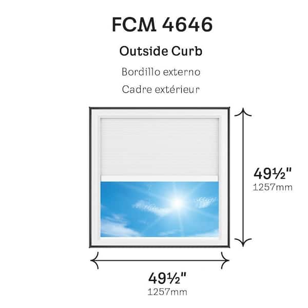 46-1/2 in. x 46-1/2 in. Fixed Curb Mount Skylight with Laminated Low-E3 Glass, White Solar Powered Room Darkening Shade