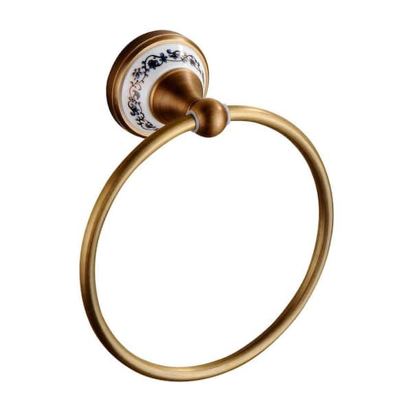 Wall Mounted Brass Towel Ring Holder Antique Brushed Bronze Porcelain Design Bathroom Kitchen Accessories