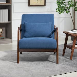 Comfy Mid-Century Modern Blue Velvet Upholstered Living Room Accent Chair, Wood Frame Arm Chair with Waist Cushion