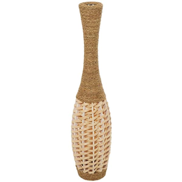 Litton Lane 40 in. Brown Handmade Tall Woven Floor Seagrass Decorative Vase