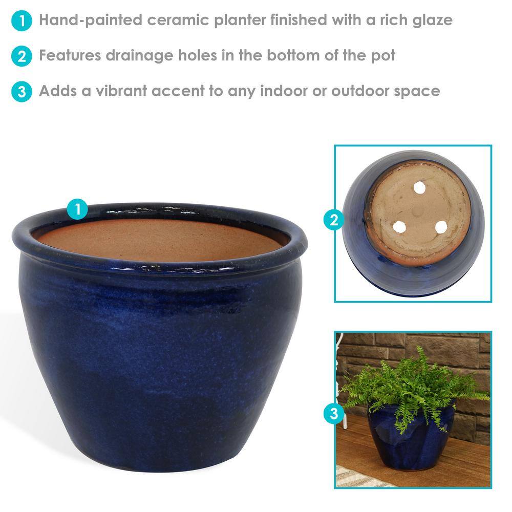 Imperial Blue Large Ceramic Indoor/Outdoor Planter with Glazed Finish