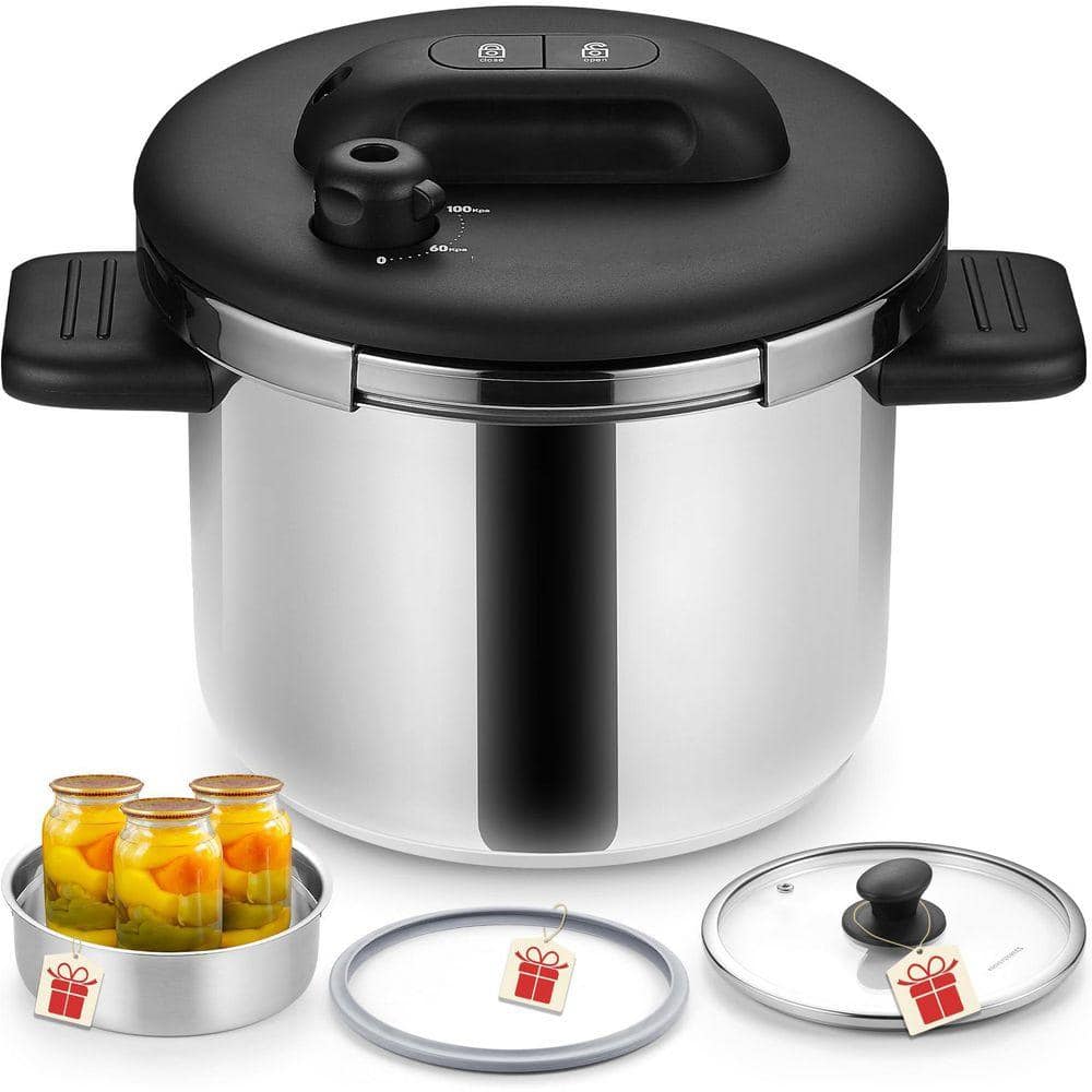 Kitility Cooker UUDULY 6.3 Qt Stainless Steel Pressure Cooker w/ Glass Lid & Steamer, 3 ...