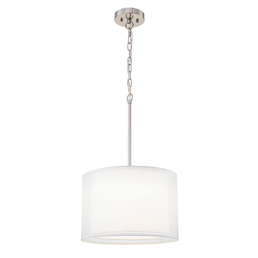 Elion 18-Watt 14.6 in. 1-Light Satin Nickel LED Pendant Light with Dual Fabric Drum Shades price history on PriceWatchPro