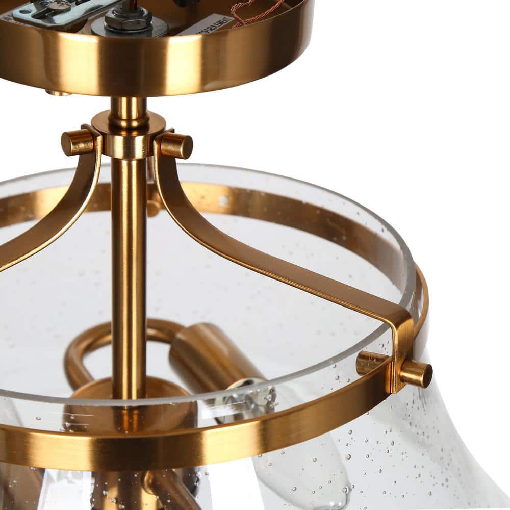 Auisre 2-Light Polished Gold Drum LED Semi-Flush Mount with Seeded Glass