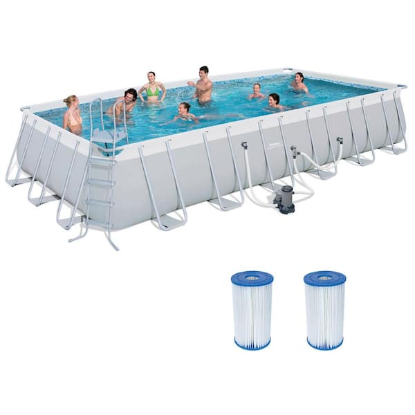 Bestway 24 ft. x 12 ft. Rectangle 52 in. Deep Above Ground Pool Set with Cartridges (2-Pack)